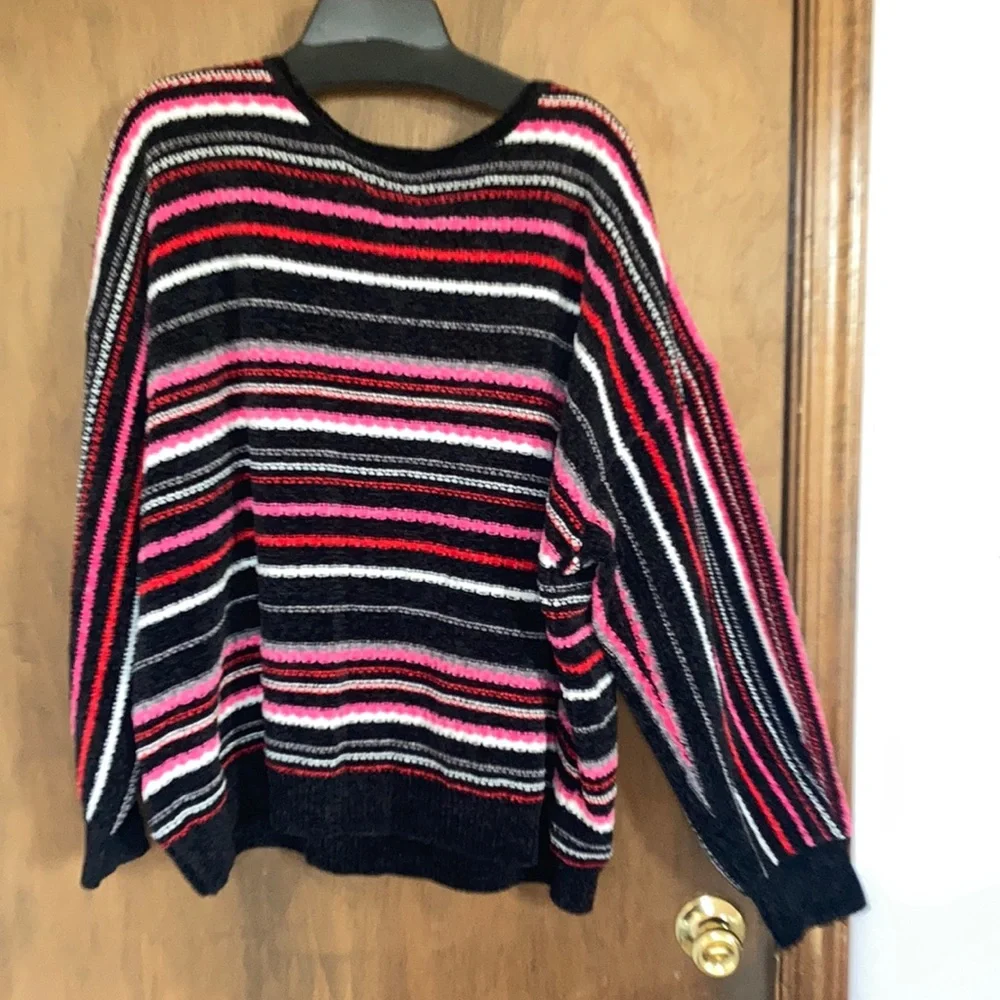Ruby Rd sweater stripes black with pink red white gray casual office size 3X - Picture 5 of 17